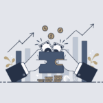 A minimalist illustration of a wallet being squeezed by two large hands, with dollar bills and coins falling out.