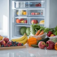 clean kitchen setting with fresh produce