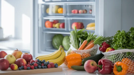 clean kitchen setting with fresh produce