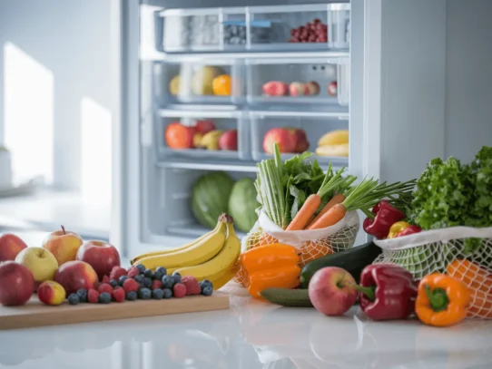 clean kitchen setting with fresh produce