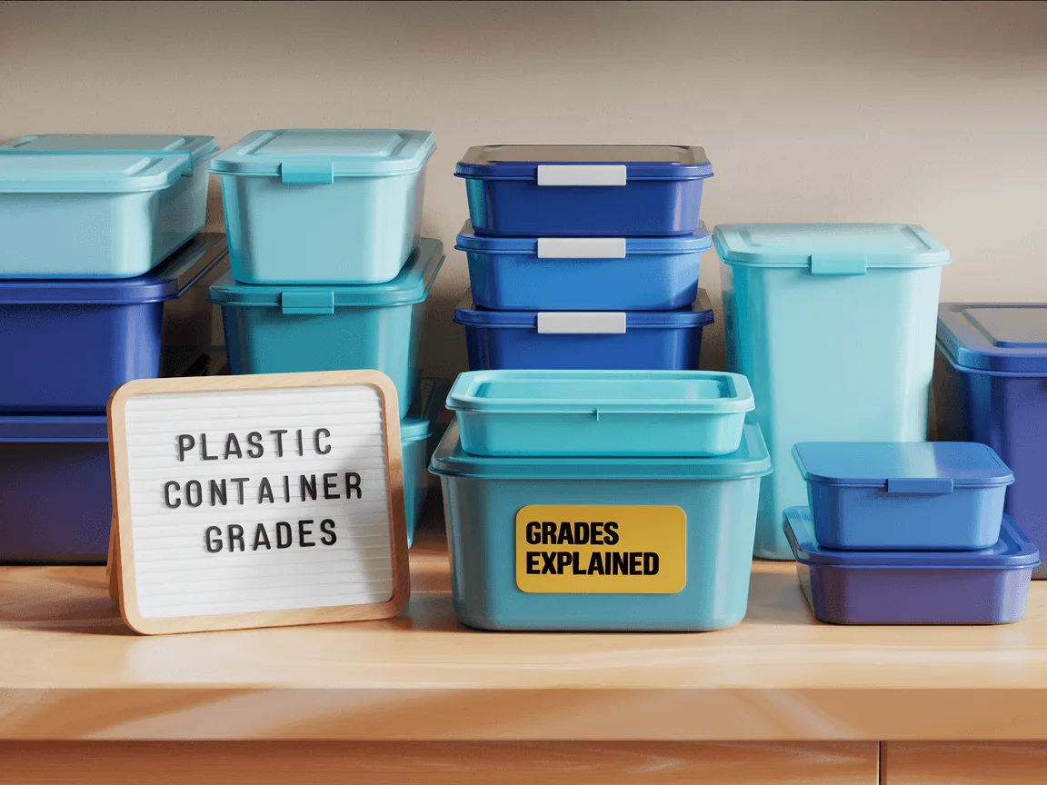 a kitchen counter with multiple plastic storage containers.