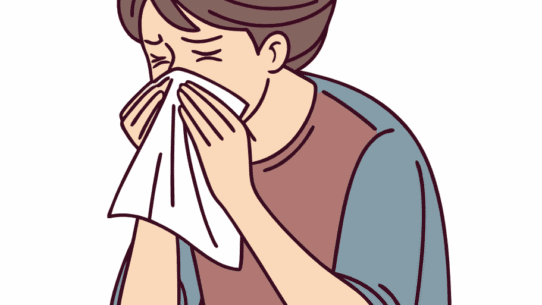 An illustration of a person sneezing from allergies