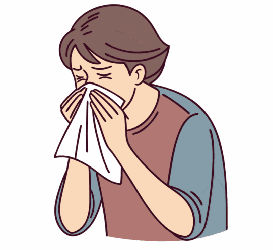 An illustration of a person sneezing from allergies