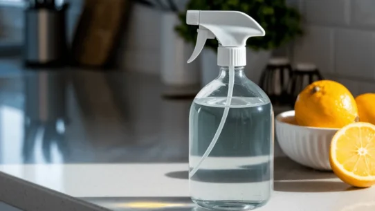 A bowl of vinegar water on the kitchen table