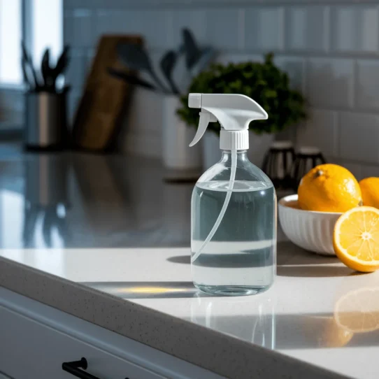 A bowl of vinegar water on the kitchen table