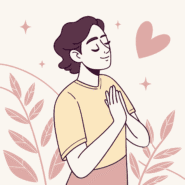 An illustration of a woman practicing self-compassing