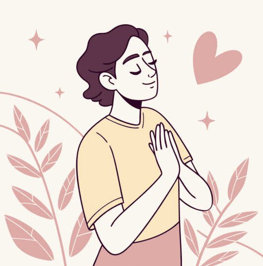 self-compassion - dailyglowandgrow An illustration of a woman practicing self-compassing