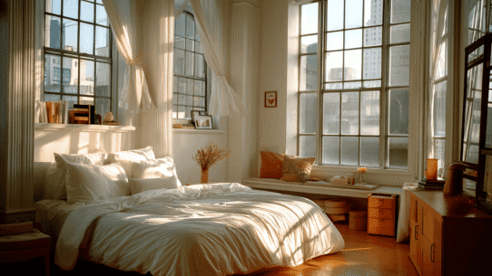 A bedroom set with clean bedding