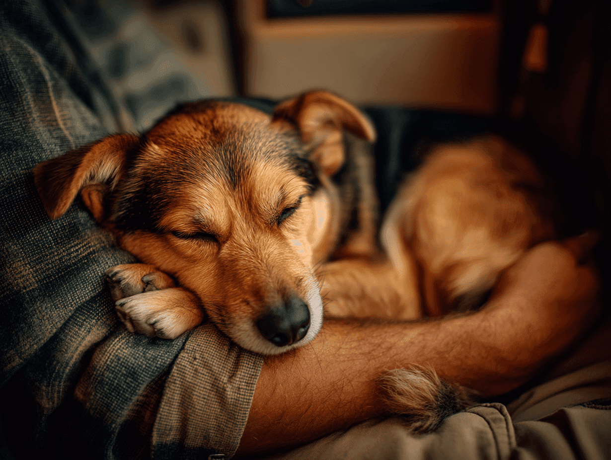 a-dog-sleeping-peacefully - dailyglowandgrow A dog peacefully sleeping in a person's arms