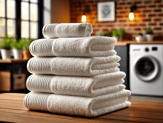 Neatly folded white towels placed on a table