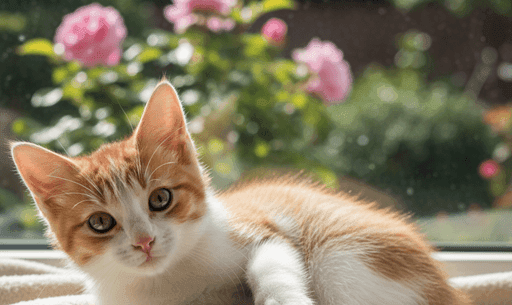 A playful kitten by the window at home