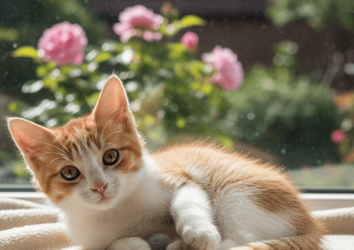 A playful kitten by the window at home