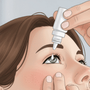 An illustration of a woman putting in artificial tears.
