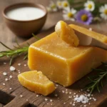 fresh ghee butter resting naturally on a wooden cutting board