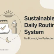 Sustainable Daily Routine System - dailyglowandgrow Minimal beige illustration thumbnail for a sustainable daily routine system using anchors, minimums, and reset rules.